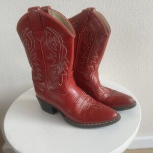 Old West Girls Red Leather Cowboy Western Boots Size 1.5
